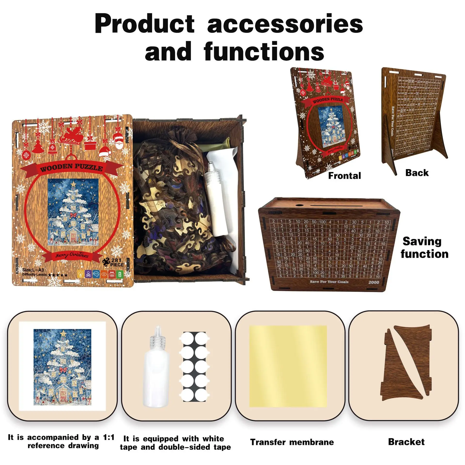 أحجية خشبية لشجرة عيد الميلاد - لعبة بانوراما غير منتظمة الشكل، ألغاز ديكور للعطلات لتخفيف التوتر، لعبة ألغاز خشبية احتفالية شعبية #4