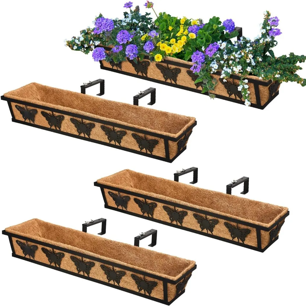 

36IN черная металлическая подвесная корзина для цветов с подкладкой в виде коко для наружного балкона, крыльца, забора, патио