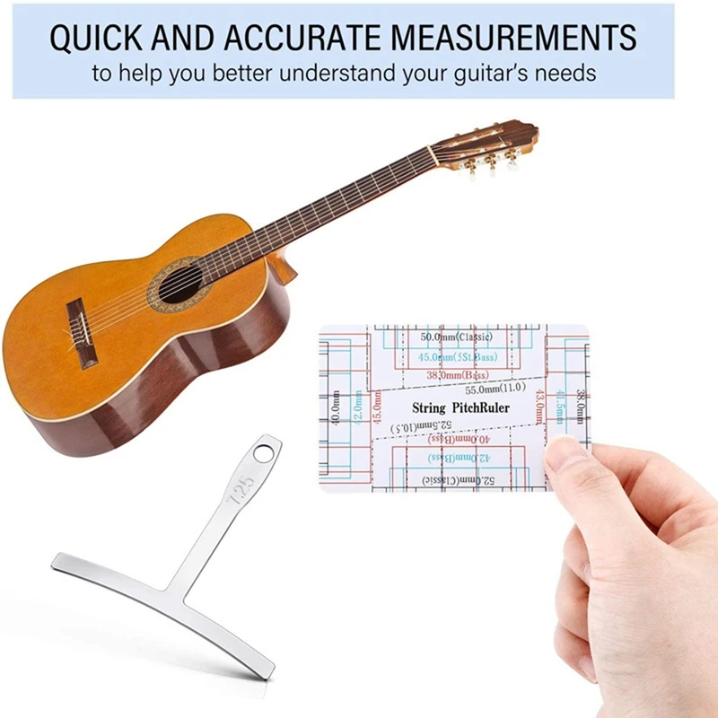 10-Piece Set Guitar Measuring Tool Include 9 T-Shaped Arc Ruler 1 Guitar String Height Ruler For Guitar And Bass Setup