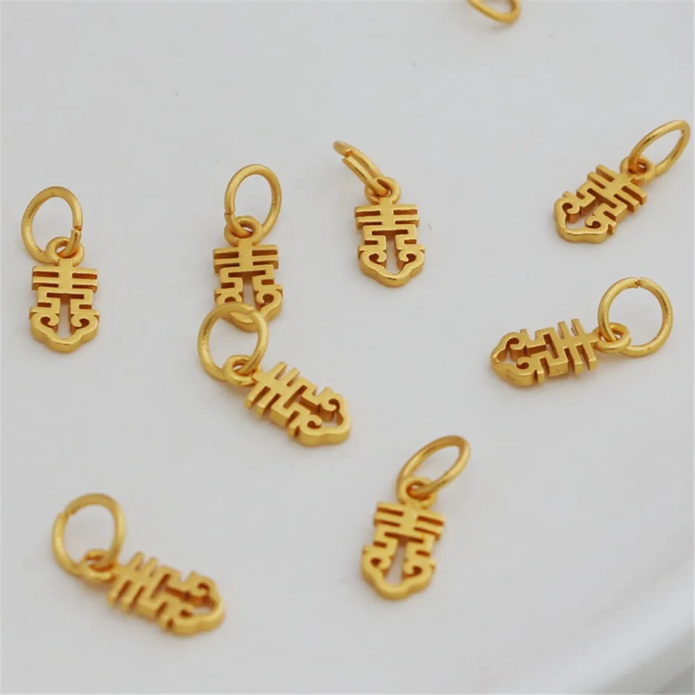 18K Gold Hanging Bracelet, Spray Sand, Matte, Hollow, Ruyi, Xi Character, DIY Jewelry Pendant, 5*10mm