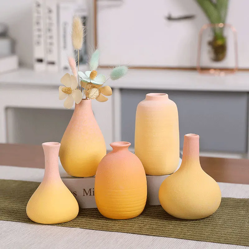 Frosted Simple Ceramic Small Vase Gradient Color Desktop Dried Flower Arrangement Vase Atmosphere Decoration Ornaments