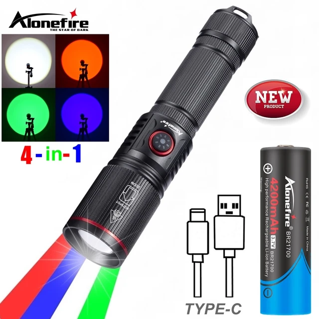 Zoomable 4-kolorowe światło biały/czerwony/zielony/niebieski latarka LED USB ładowanie wędkarstwo Camping polowanie fotografia Selfie latarka turystyczna
