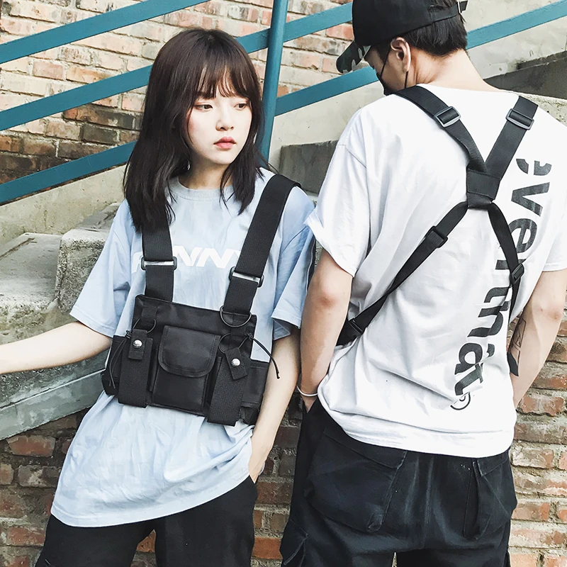 Functional Tactical Chest Bag Woman Hip Hop Vest Streetwear Bag Waist Pack Unisex Black Chest Rig Bag outdoor walkie-talkie pack