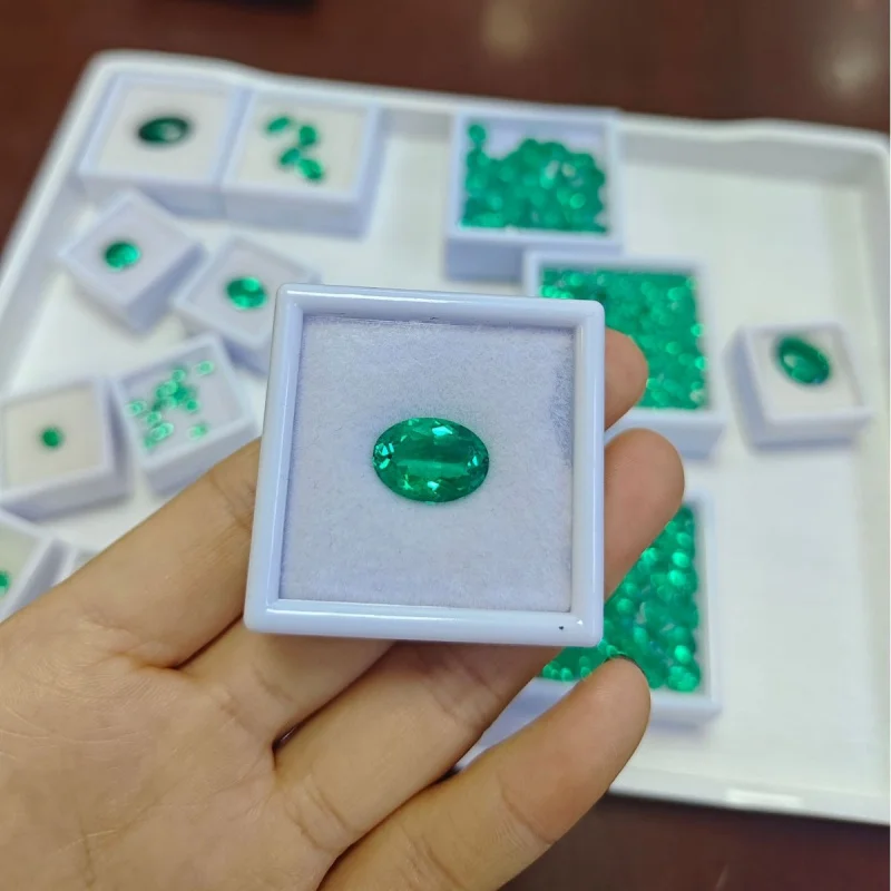 

Lab-Grown Emerald Colombian Oval Loose Gemstone In Stock Wholesale Available for Setting Regenerated Emerald Loose Gemstone
