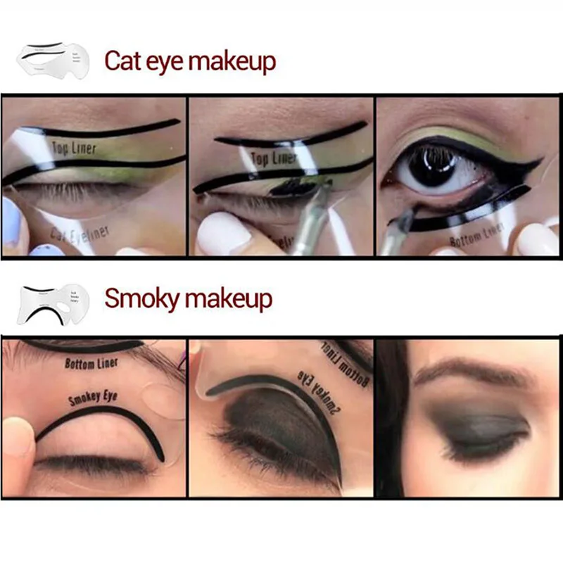 Stensil Eyeliner bersayap, templat alat pembentuk model stensil alis, kartu templat alat Makeup 2 buah