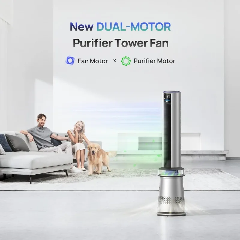 Ventilador Smart Tower para Quarto, Ventiladores Bladesess para Casa, Velocidade de 27ft/s, Oscilação de 120 °, Temporizador 24H, 45 ", 2 em 1