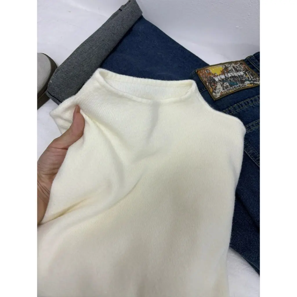

YUNSHU Korean Style Women's Knitted Base Shirt Long Sleeve Soft Waxy Half High Collar Swan Neck Inner Sweater for Autumn Winter