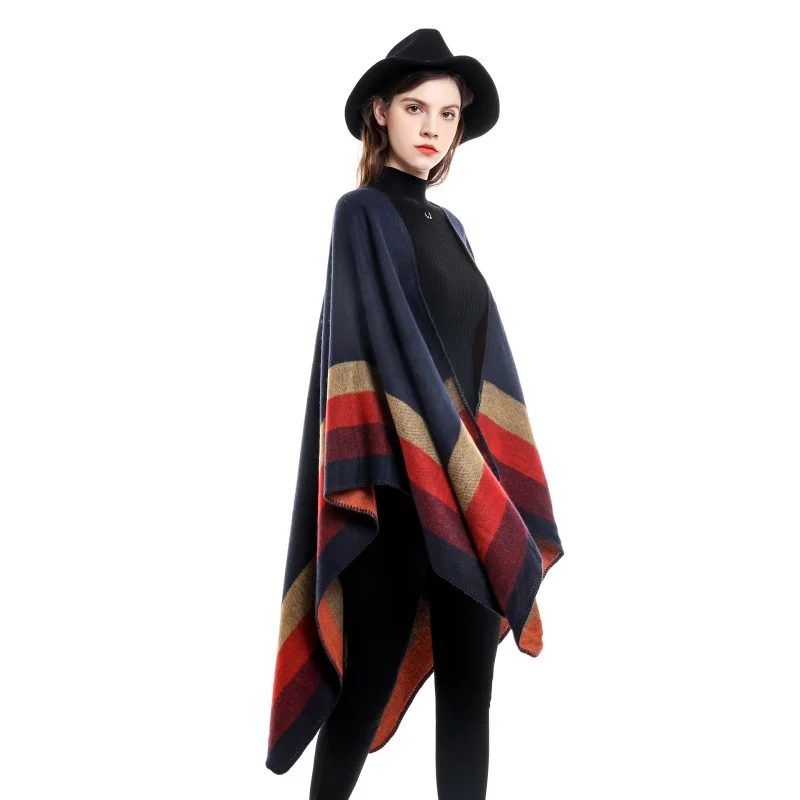 A winter travel warm striped plaid pattern imitation cashmere shawl