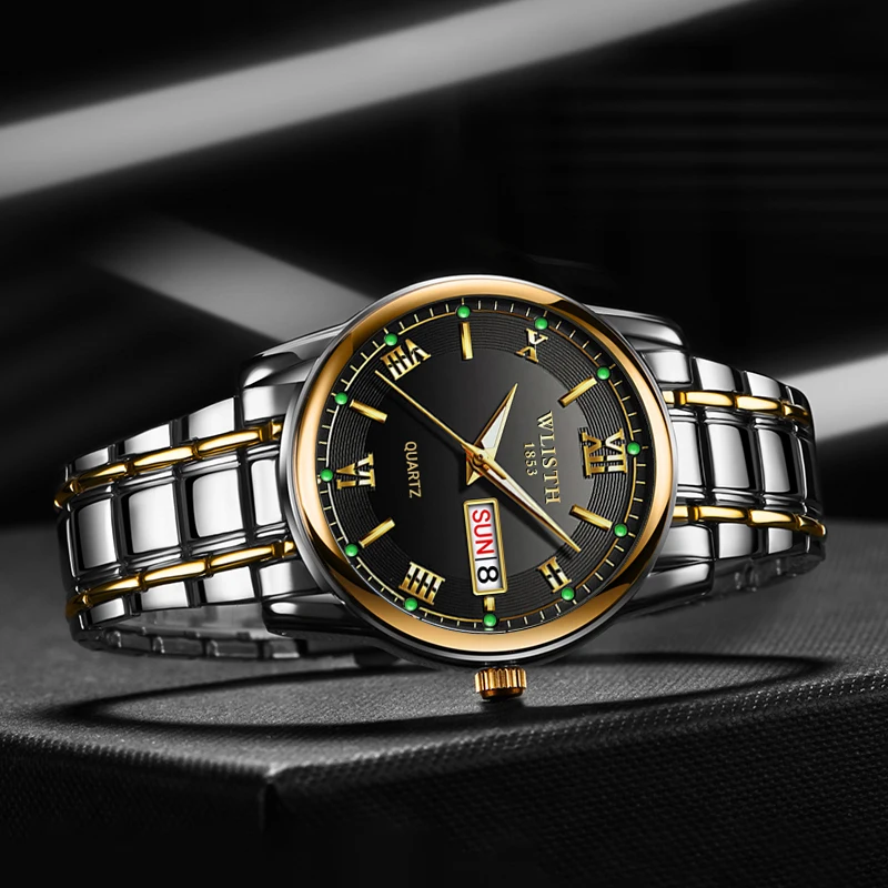 WLISTH Fashion Casual Men's Watch Waterproof Double Calendar luminous quartz Wristwatch wholesale