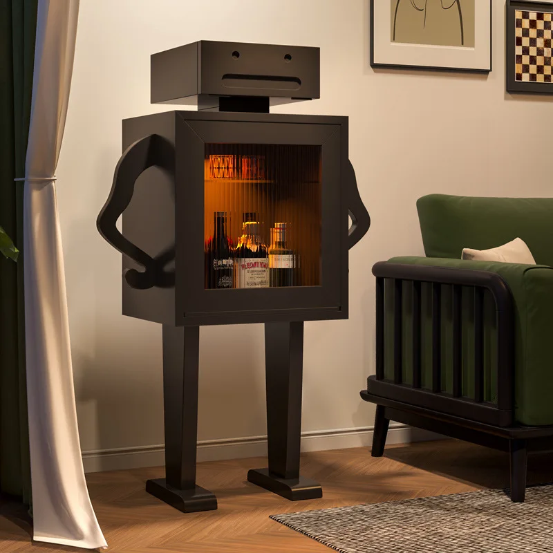 Retro Living Room Wall Home Floor Standing Storage Cabinet Wooden Robot Wine Side Cabinet for Home Decor