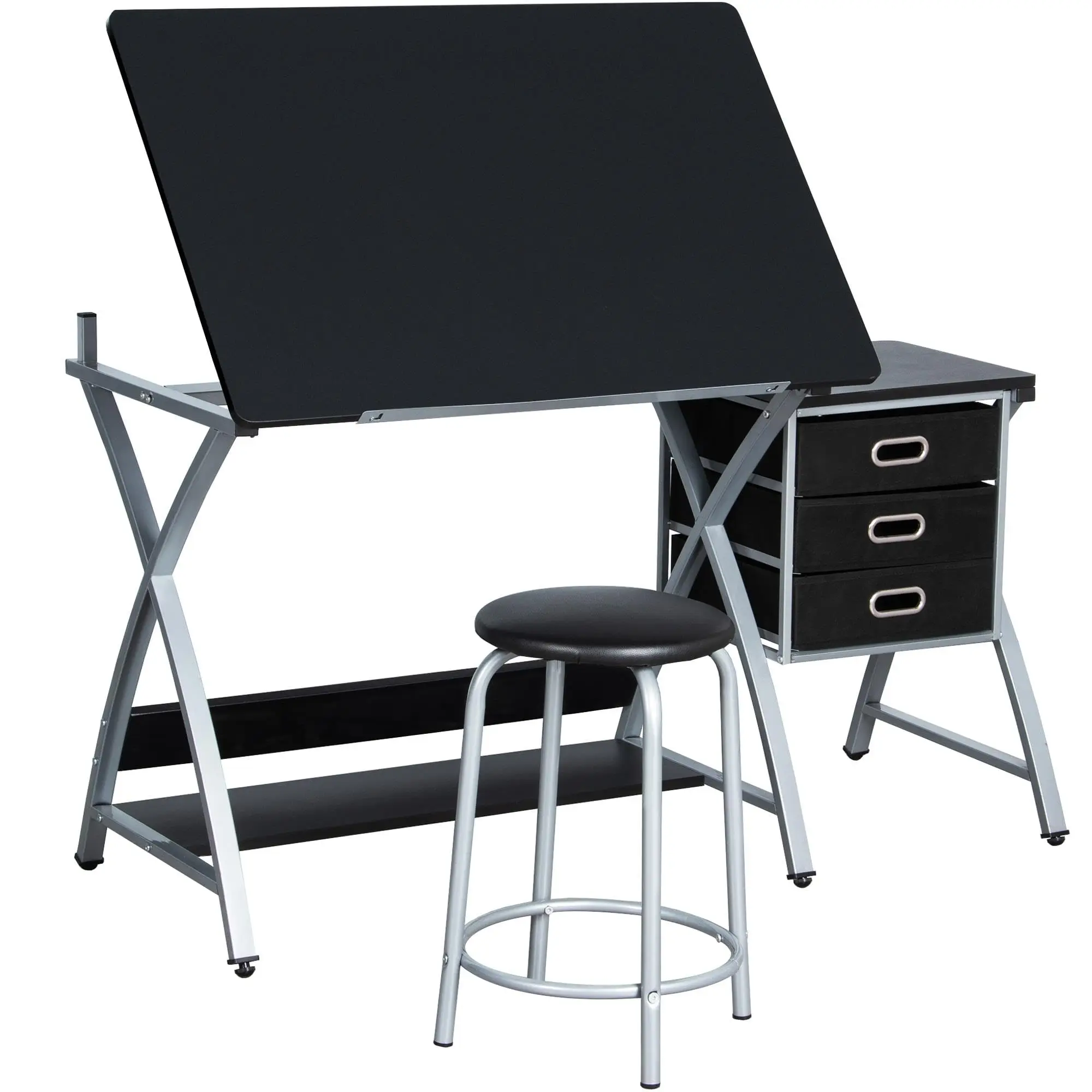 Drafting Table with Storage & Stool, Adjustable Art Drawing Desk