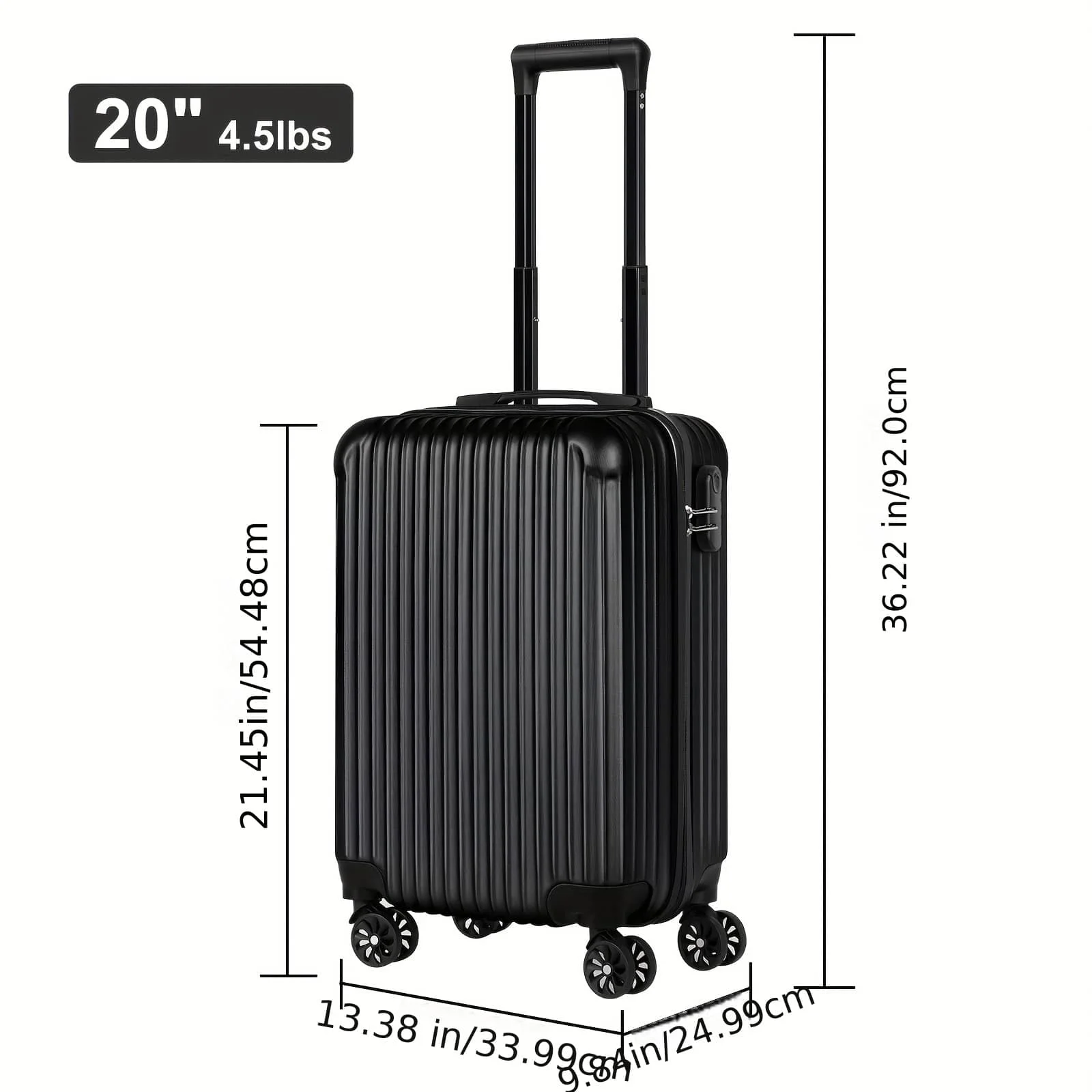 20-Inch Vertical Striped Carry-On Luggage, No Check-In Needed Travel Trolley Suitcase, Equipped With Silent 360° Swivel Wheels, Large Capacity Storage, Durable Travel Case, Perfect Vacation, Cruise And Weekend Travel Essentials