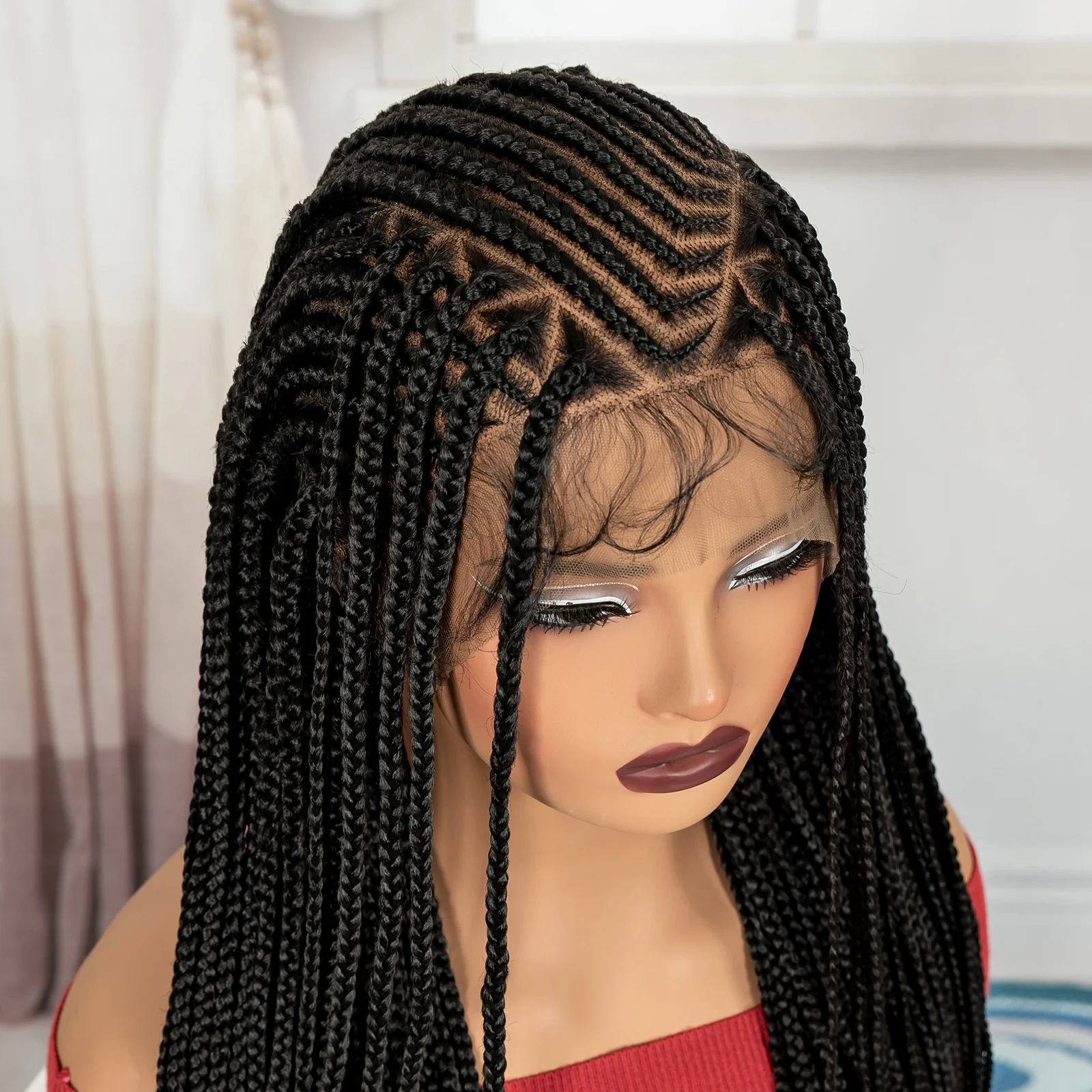 Cornrow Braided Wigs 36in Synthetic Full Lace Braiding Hair Wigs Knotless Lace Frontal Braids Wig with Baby Hair for Black Women