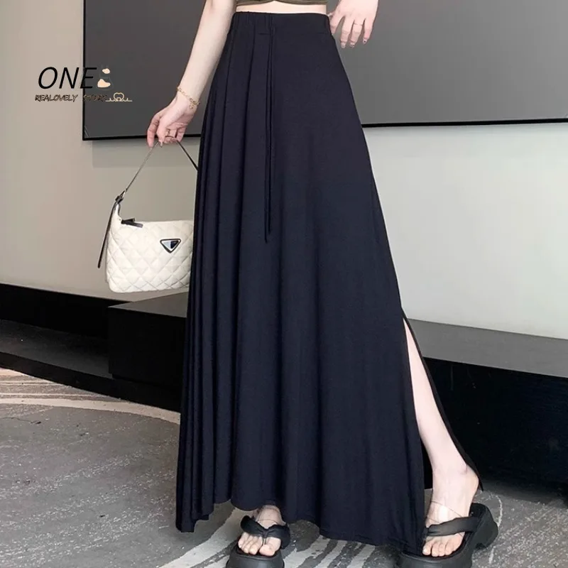 

Elegant Casual A-Line Women's Skirts Solid Color Summer High-waisted Long Skirt Female Slim Office Maxi Skirt Streetwear