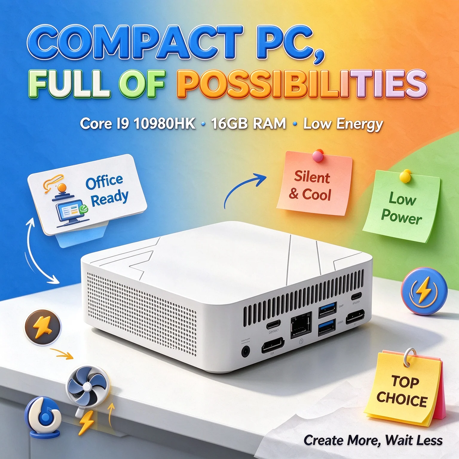 High Performance Unit Low Energy Mini Desktop PC Compact Form Factor 2026 Mini PC I9 10980HK 16GB High-Speed RAM Portable