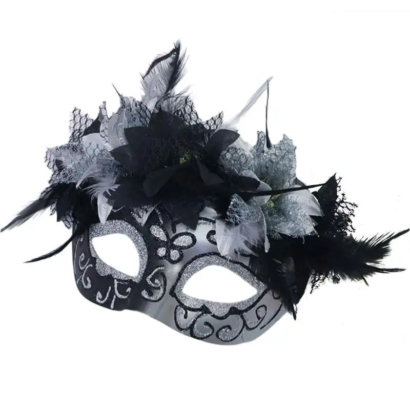 

39BD Masquerade Decoration Mask Feathered Cosplay Mask Half Face Mask for Women Men Cosplay Birthday Christmas Dress up