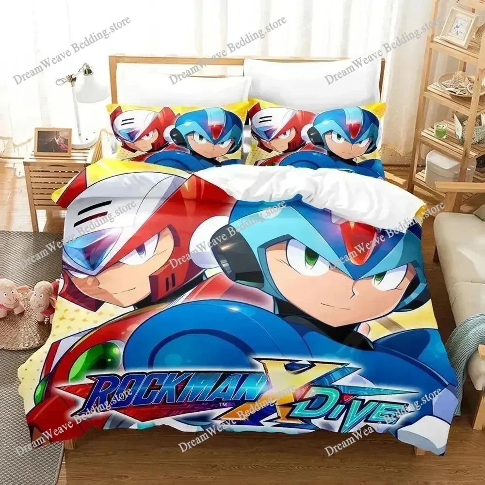 New Mega Man X Dive Bedding Set Single Twin Full Queen King Size Bed Set Adult Kid Bedroom Duvet Cover Sets 3D Print Game AnimeF