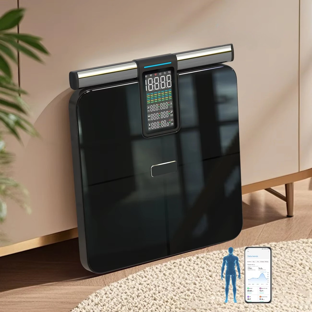 Unique Bathroom Weighing Bluetooth Connected Scale 5.25 Inch VA Body Scale  Body Bioimpedance Scale  Weight Professional BIA