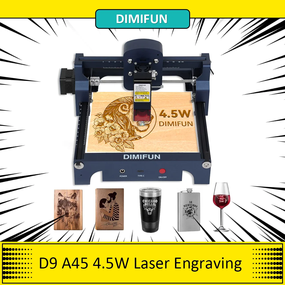 DIMIFUN D9 A45 4.5W Portable Laser Engraving Machine, Eye Protection, 10000mm/min Speed, 0.06mm Spot, 130*130mm, Noise Reduction