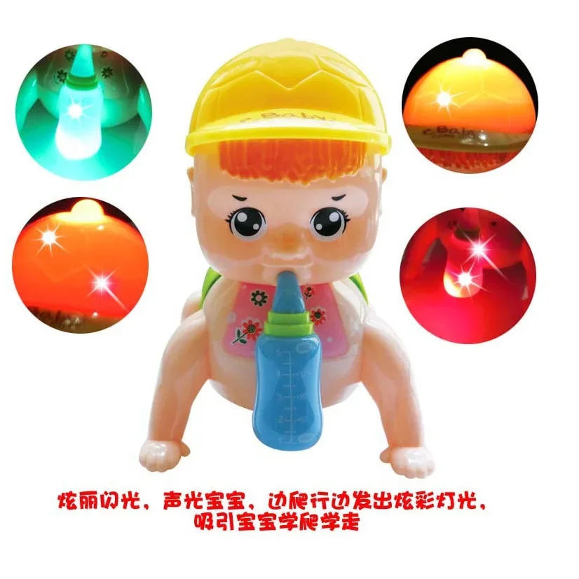 2PCS Puzzle Children's Electric Bottle Climbing Doll Toy Big Eyes Cute Baby Climbing Doll Electric Music Toy