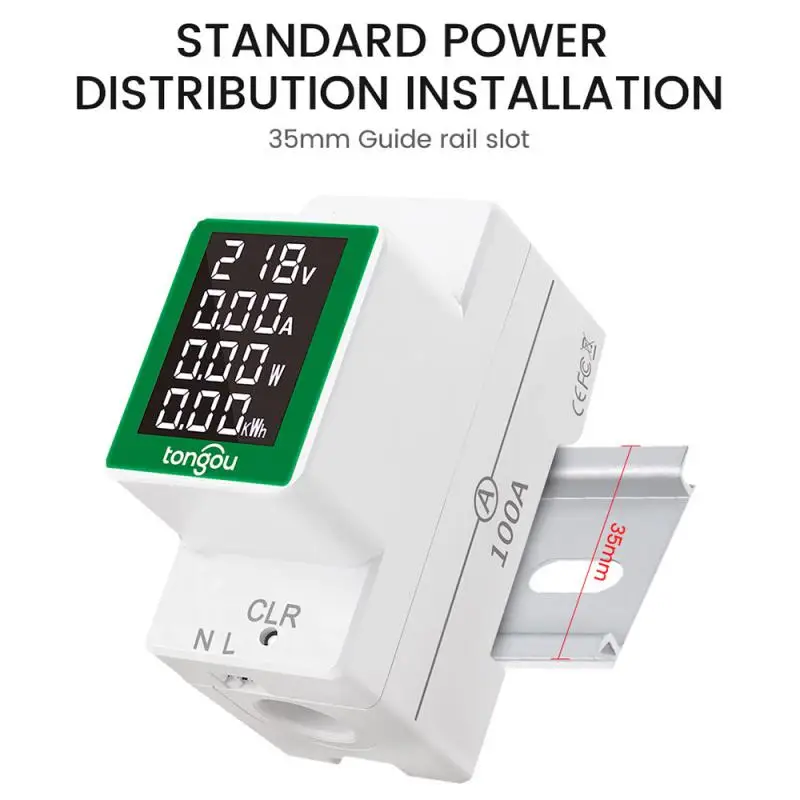 Din Rail Wattmeter Voltmeter Ammeter Power Meter AC 50-300V Volt Amp Power Factor Time Energy Voltage Current Monitor