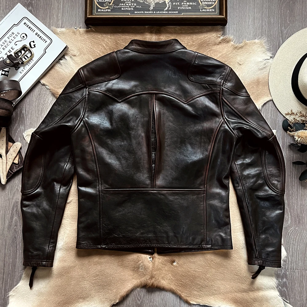 Poison tea horse core pipi garment washed do old American retro classic collar short motorcycle jacket