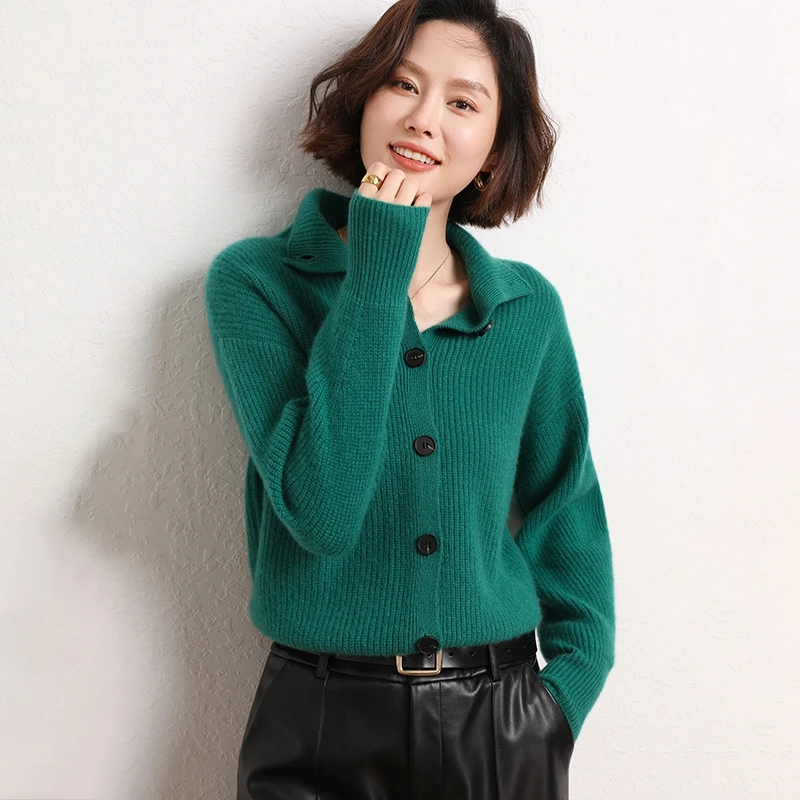 Autumn and Winter New Women Stand Collar Cashmere Knitted Cardigan Sweater Loose Thickened Knitted Coat Versatile Large