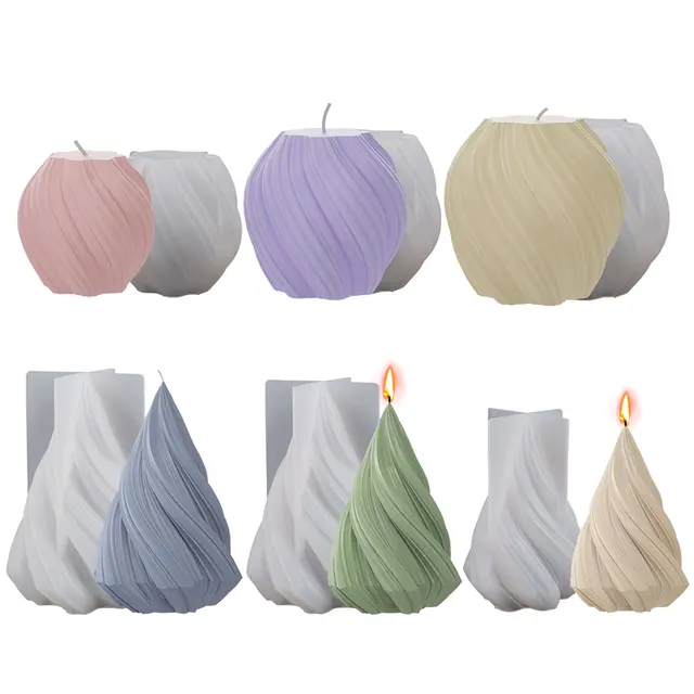 Wielowymiarowa silikonowa forma do świec w paski Wave Ball Geometry Line Cone Plaster Toilet Soap Making Home Art Decor Christmas Gifts