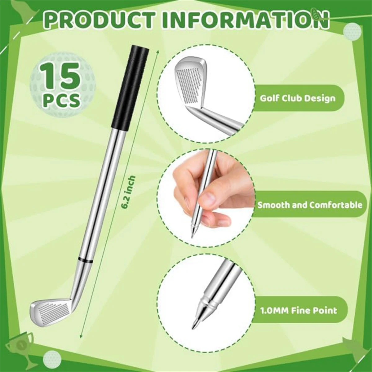 

A79I Golf Ballpoint Pens, 15 Ergonomic Golf Club Pens for Office Stationery