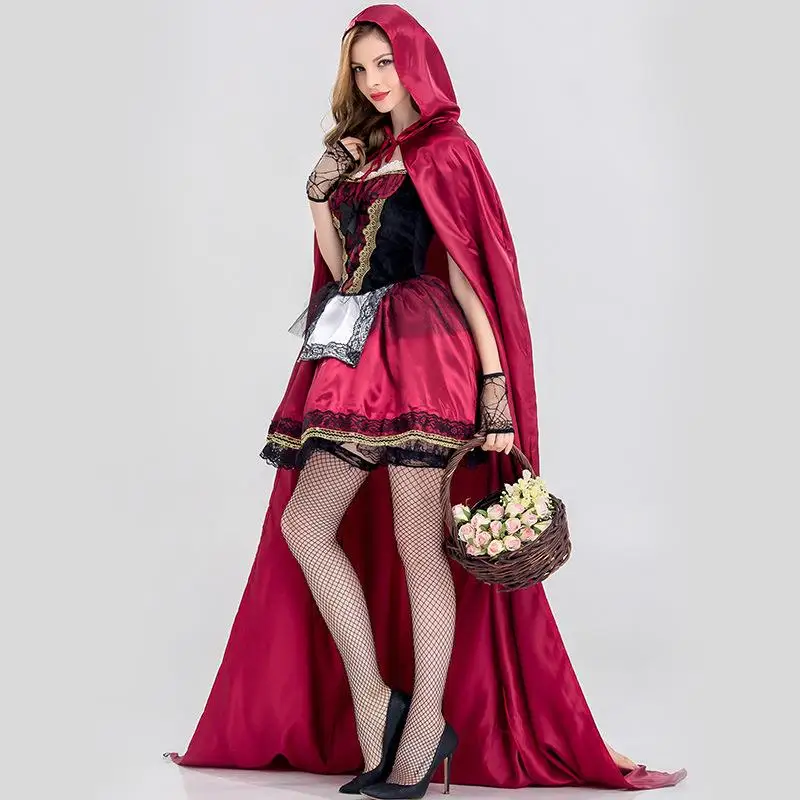 Large Size Halloween Costume Long Robe Little Red Riding Hood Queen Game Uniform Role Playing Cosplay Women's Ethnic Stage Cl...