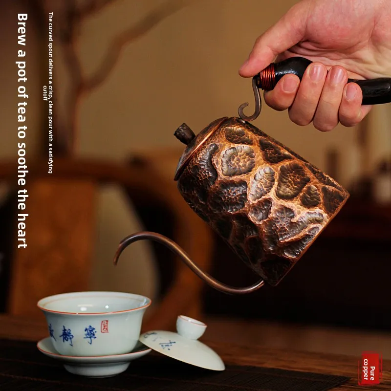 Pure Red Copper Coffee Tea Pot Cup Spoon Set Drinkware Long Gooseneck Spout Kettle Hand Drip Kettle Turkish Coffee Maker Set