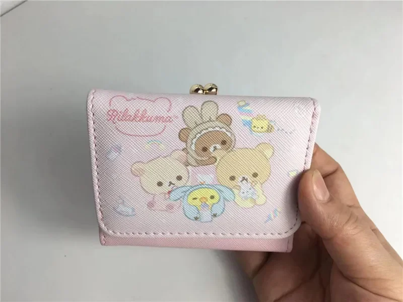 Cute Rilakkuma Wallet Purse Cartoon Bear Leather Short Wallets for Women Ladies Anime Kawaii Small Purses Money Clips Bag