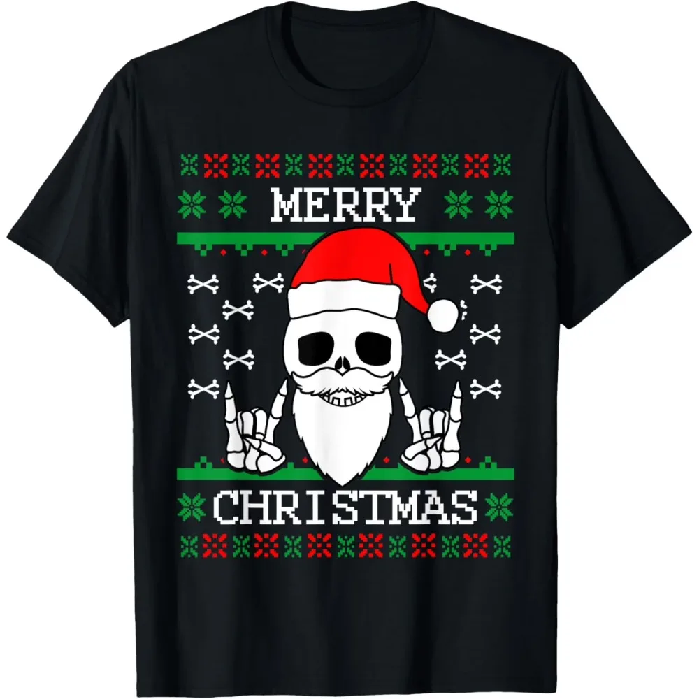 ゴシック クリスマス アグリー スカル ロック クリスマス Tシャツ ゴシックスタイル サンタクロース グラフィック プリント メンズ 半袖 ストリートウェア Tシャツ