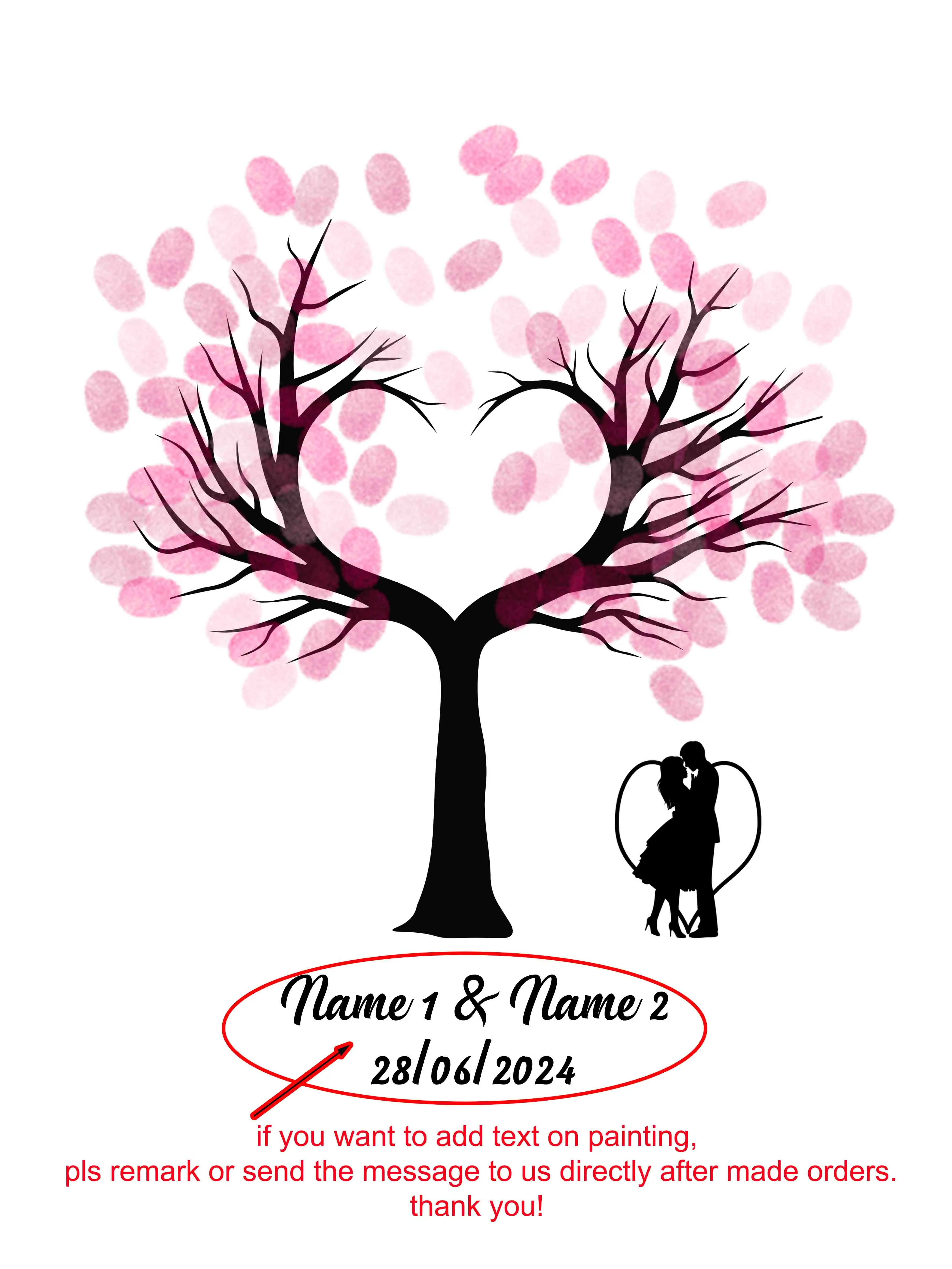 

Love Heart Wedding Tree Fingerprint Signature Book for Couple Ceremony Party Favor Home Art Decor Unframed Canvas Painting