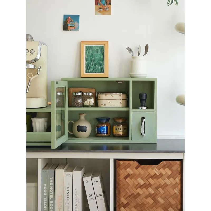 Solid wood desktop storage box, coffee cup, tea set, dust-proof storage cabinet, doll, cosmetic display cabinet, sundries finish