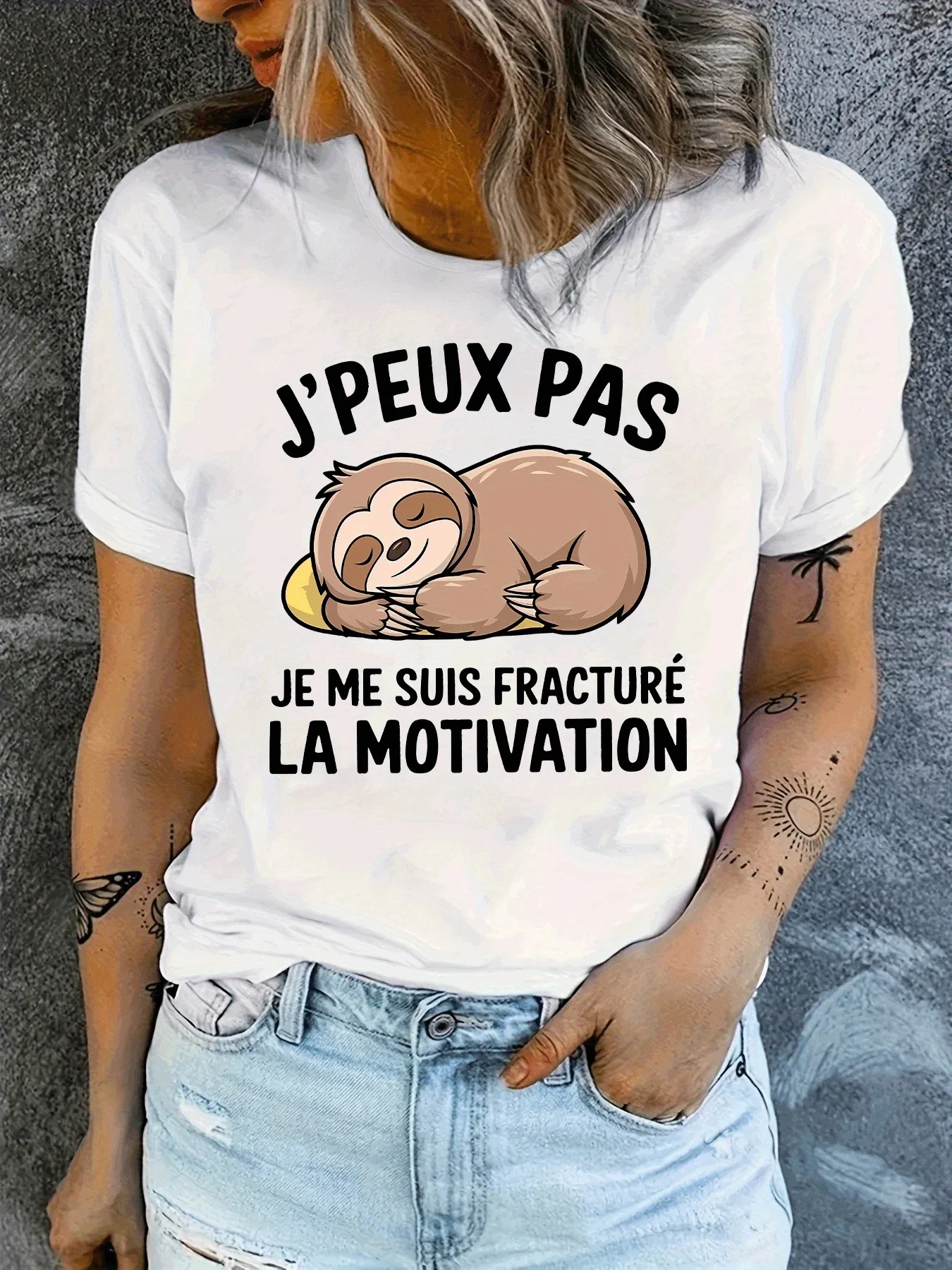 Sloth T-Shirt French Motivational Sloth Graphic T-Shirt| Humorous 