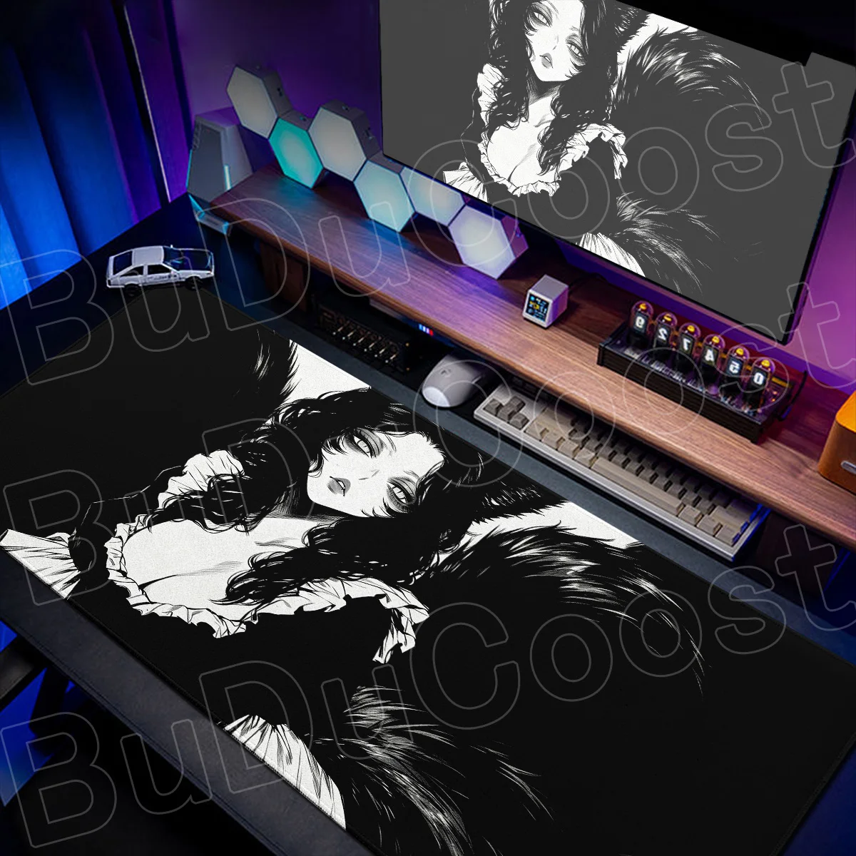 Anime Girls Mouse Pad Black Aesthetics 900x400mm Gamer Extend Keyboard Mat Computer Rubber Anti-slip Mousepad E-Sports Desk Pads