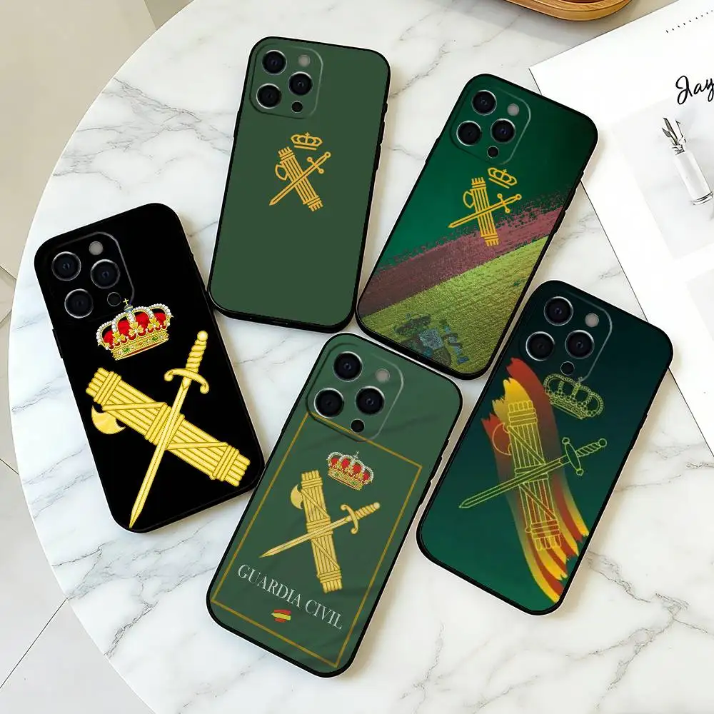 S-Spanish Guard Civil Emblem Phone Case For iPhone 17, 16,15,14,13,12,11 Plus,Pro Max, Others Soft Black Cover