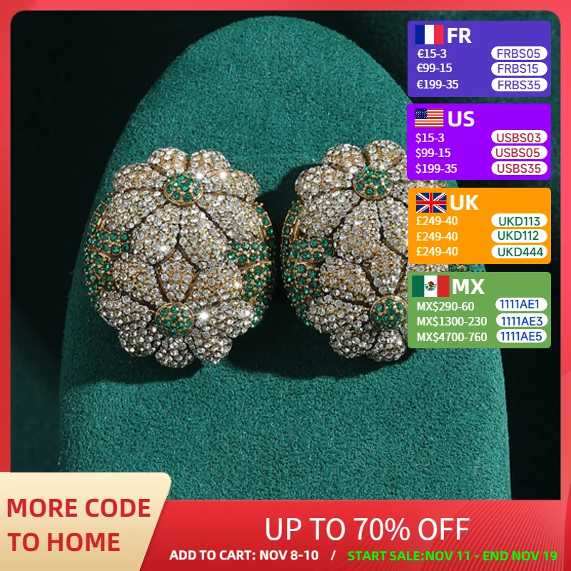 

Vintage Rhinestones Sunflower Flower Earrings Stud For Woman Daily Wear Petals Green Oval Antique Jewelry Accessories Trend 2025