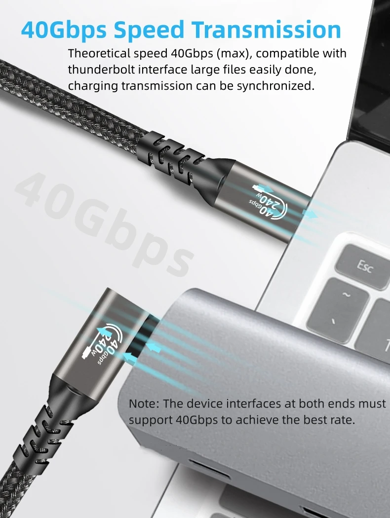 PD240W USB4 Elbow Calbe 40Gbps SuperSpeed Data Transfer USB C Cable 5A/48V Fast Charge Compatible Thunderbolt4 Cable For Macbook