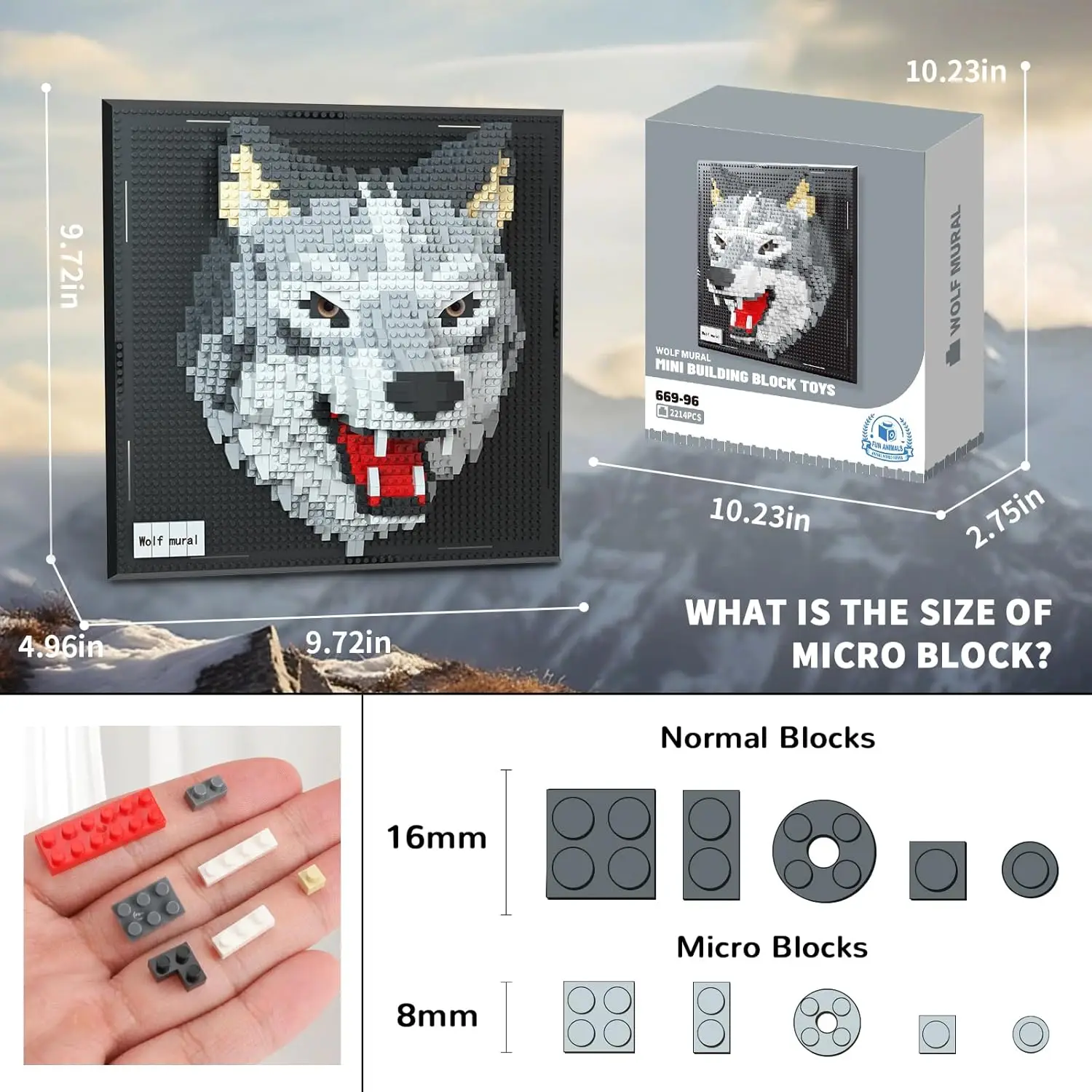 Wolf Animal 3D Wall Art Miniature Building Block Set, Suitable for Adults, Unique Home Wall Decoration or Desktop Display, Not Compatible with Lego, Ideal Birthday or Christmas Toy Gift for Teenagers (2214 Pieces)
