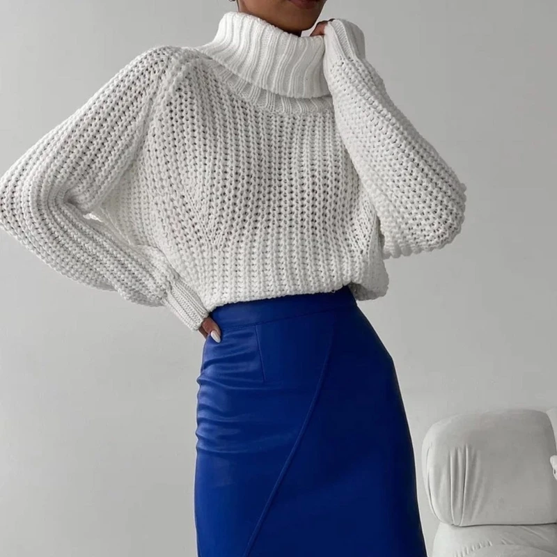 

Women Turtleneck Sweater Long Sleeve Knit Oversized Pullover Jumpers Crop Top 066C