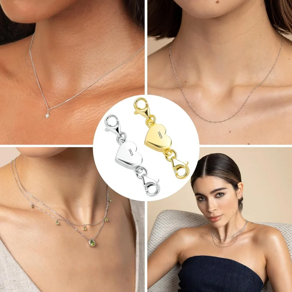 925 Sterling Silver Heart Magnetic Jewelry Clasps Magnetic Necklace Clasps and Closures Sterling Silver Double Bracelet Necklace