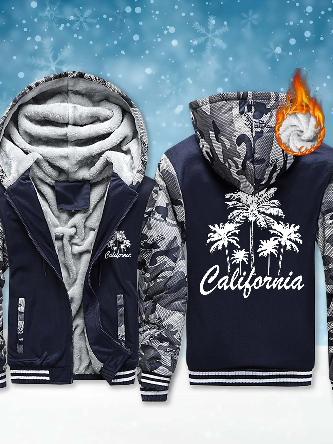 

Креативная мужская куртка с принтом кокосовой пальмы в Калифорнии, мягкий свитшот, уличная одежда высокого качества, зимняя теплая флисовая уличная одежда