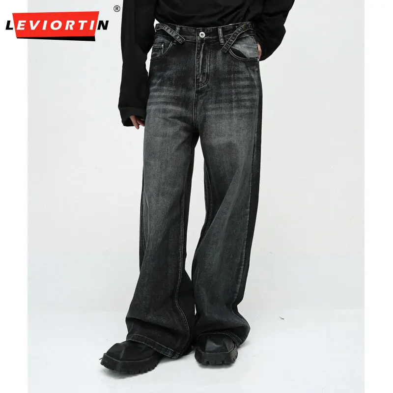 

LEVIORTIN Vintage Men's Jeans Trend New High Street Handsome Straight Tube Loose Wide Leg Denim Pant Fashion Retro Streetwear