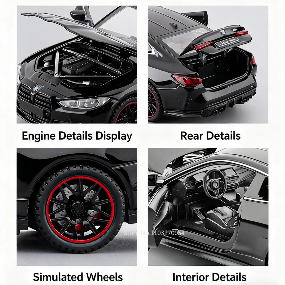1:32 M4 M8 Miniatur-Auto, Legierung, Druckguss-Modell, Spielzeug, 4 Türen, geöffnete Gummireifen, Ton, Licht, zurückziehen, Fahrzeuge, Heimdekoration, Ornamente