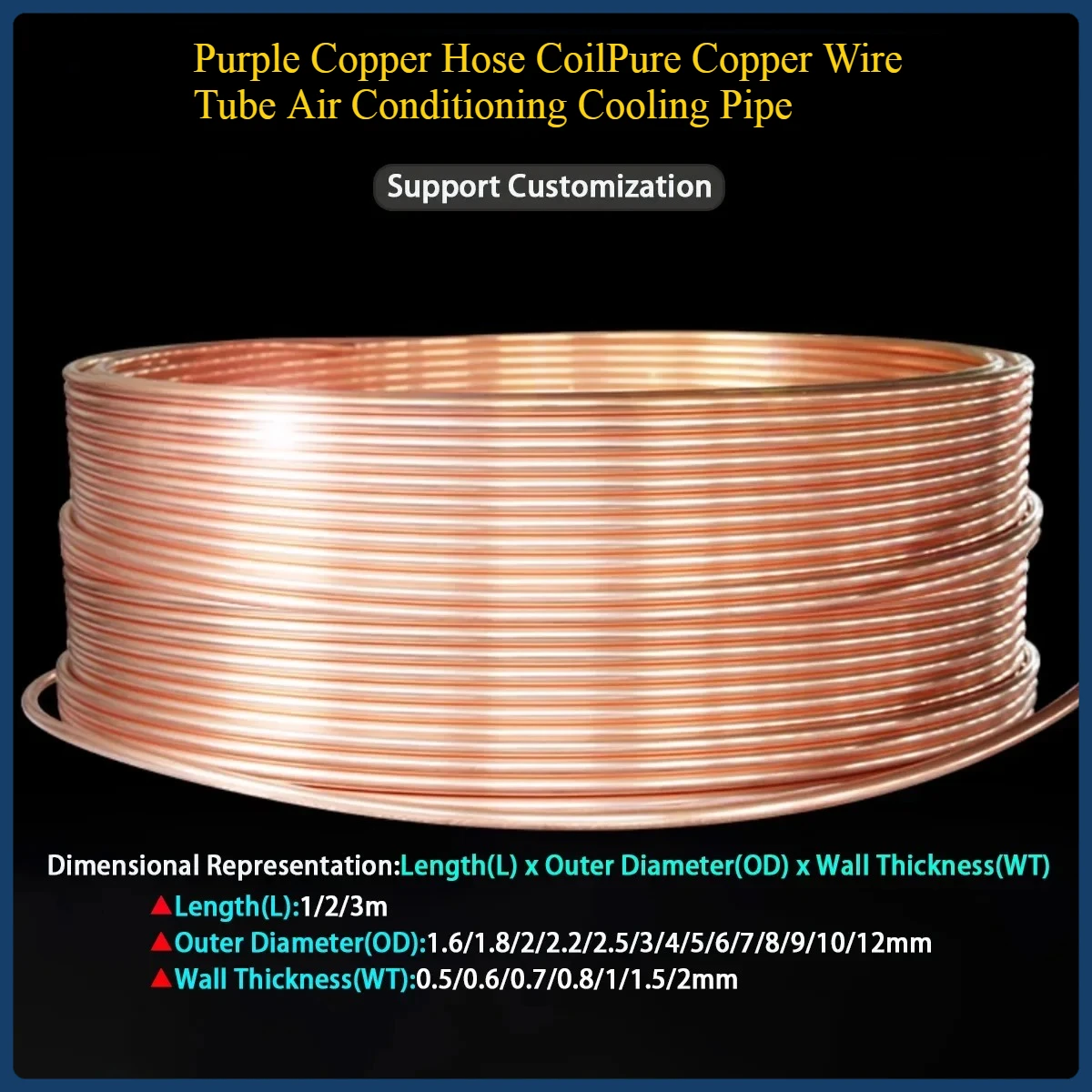 1-3Meter Soft Copper Tube Coil 99.9%Pure Coppers Wire Pipe Air Conditioner Cooling OD 1.6/1.8/2/2.2/2.5/3/4/5/6/7/8/9/10/12mm