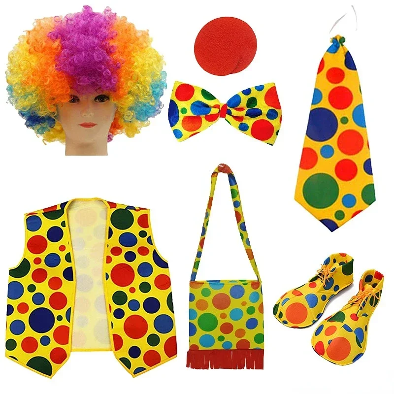 Conjunto de palhaço peruca chapéu nariz gravata borboleta acessórios para crianças adulto festa circo carnavais adereços traje de halloween cosplay