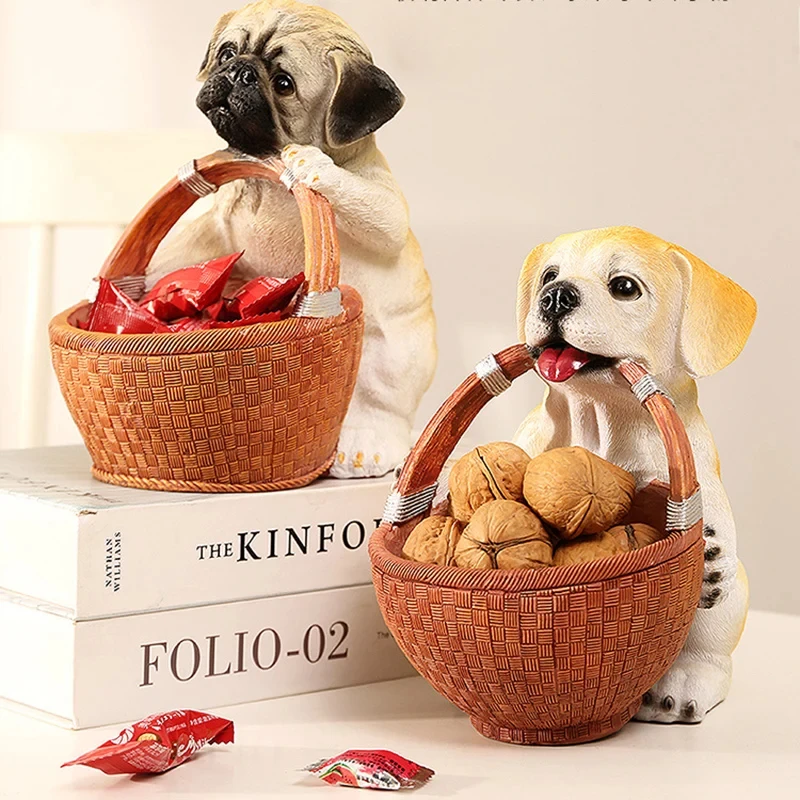 Cute Pug Labrador Figurines Sundries Storage Nordic Home Decor Resin Dog Sculpture Statue Ornament Living Room Decoration Craft