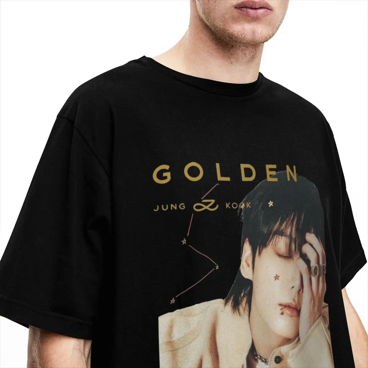 Golden J-Jungkooks Kpop Music T-Shirts for Men Unique Cotton Tees Round Collar Short Sleeve T Shirt Adult Tops